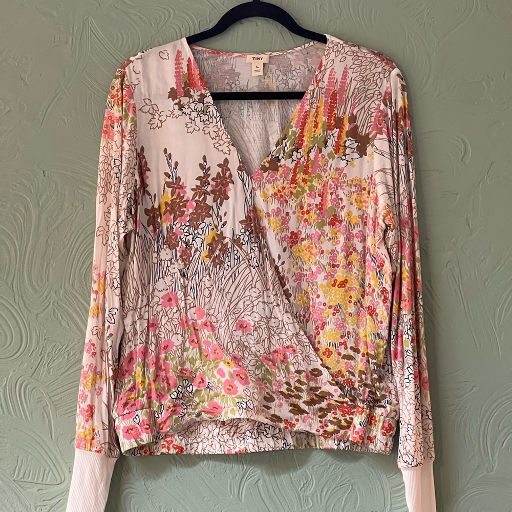 Long sleeve floral wrap blouse. Brand: Tiny Size: Large